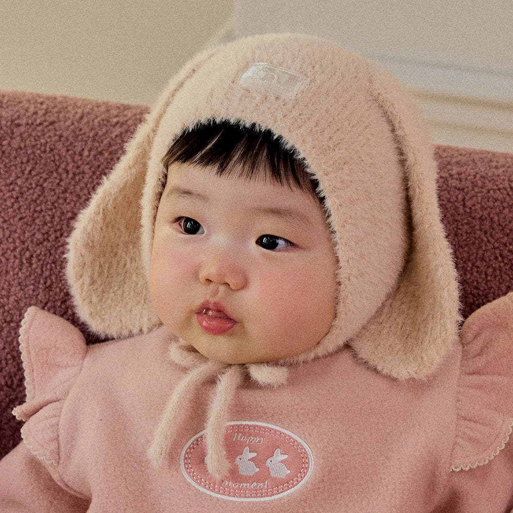 Mink Fluffy Bunny Knit Baby Bonnet
