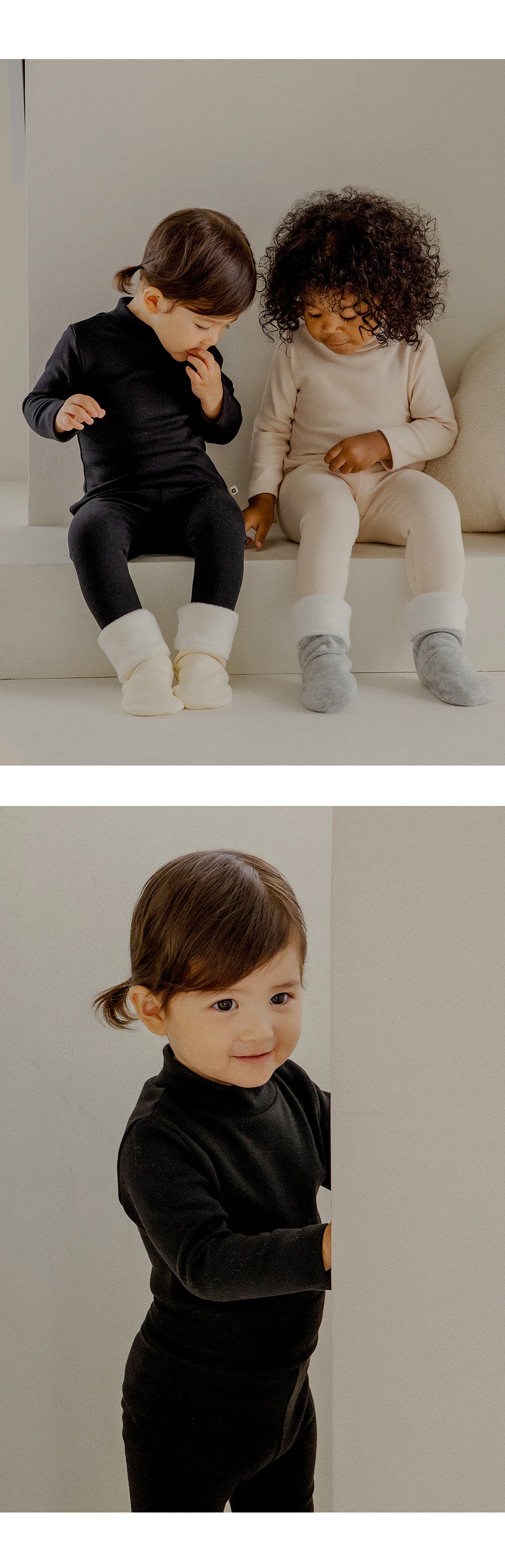 Pure basic modal fleece lined mock turtleneck baby long sleeve (SIZE 80-130)